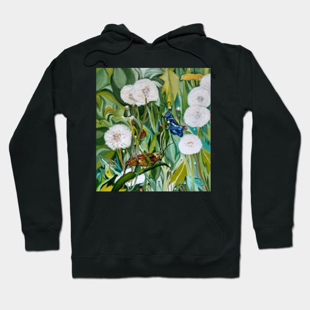 Grasshoppers and Dandelions (Oil Painting) Hoodie by mariasibireva